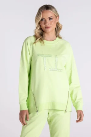 Two T's JUMPERS & KNITWEAR|Raglan Logo Sweater with Zip | Lime
