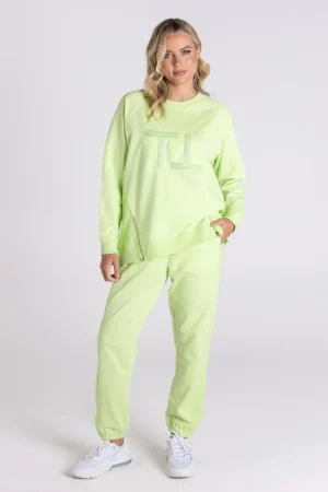 Two T's JUMPERS & KNITWEAR|Raglan Logo Sweater with Zip | Lime