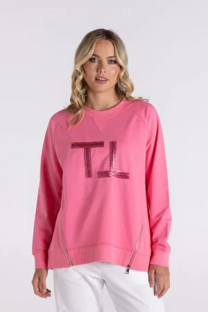 Two T's JUMPERS & KNITWEAR|Raglan Logo Sweater with Zip | Flamingo