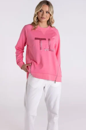 Two T's JUMPERS & KNITWEAR|Raglan Logo Sweater with Zip | Flamingo