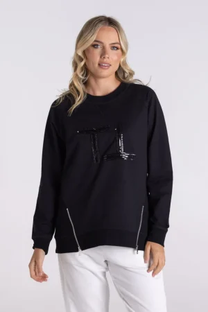 Two T's JUMPERS & KNITWEAR|Raglan Logo Sweater with Zip | Black