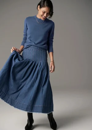 POL Clothing SKIRTS|Reece Denim Skirt | Blue Wash