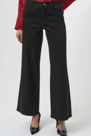 Joseph Ribkoff PANTS|Rhinestone Wide Leg Jean | Black