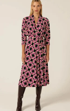 Sacha Drake DRESSES|Rovel Dolman Dress | Magenta Tan Black Link