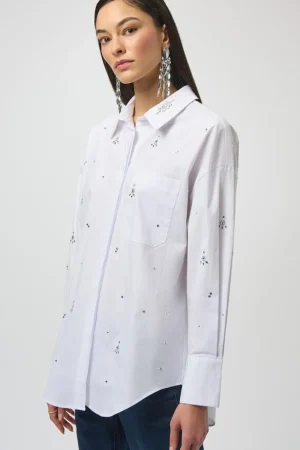 Joseph Ribkoff TEES & TOPS & SHIRTS|Sequin Emb White Shirt