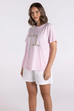 Two T's TEES & TOPS & SHIRTS|Sequin Logo Tee | Pink