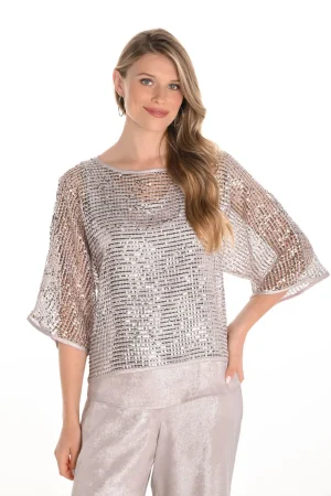 Frank Lyman TEES & TOPS & SHIRTS|Sequin Mesh Top