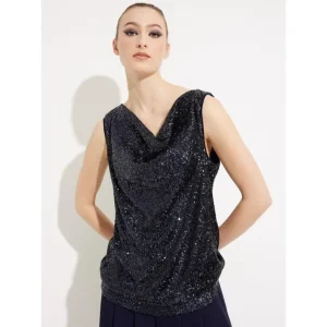 Joseph Ribkoff TEES & TOPS & SHIRTS|Shimmer Draped Front Top | Black