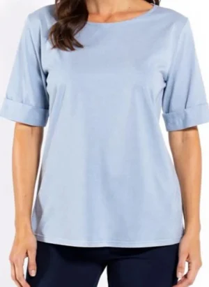 Cafe Latte TEES & TOPS & SHIRTS|Short Sleeve Tee with Cuff Sleeve | Powder Blue
