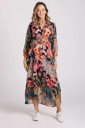 Silvermaple Collection DRESSES|Zara Mandarin Maxi Dress | Midnight Garden