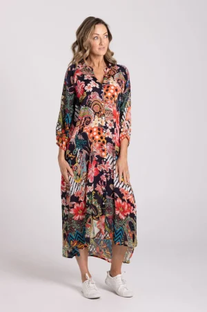 Silvermaple Collection DRESSES|Zara Mandarin Maxi Dress | Midnight Garden