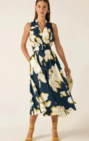 Sacha Drake DRESSES|Simone Midi Dress | Navy Yellow Flower