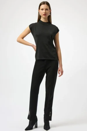 Joseph Ribkoff TEES & TOPS & SHIRTS|Sleeveless Knit Pullover with Detail | Black/Black