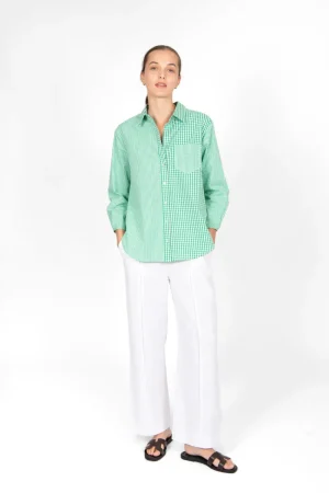 Fields TEES & TOPS & SHIRTS|Spliced Gingham Check Shirt | Green