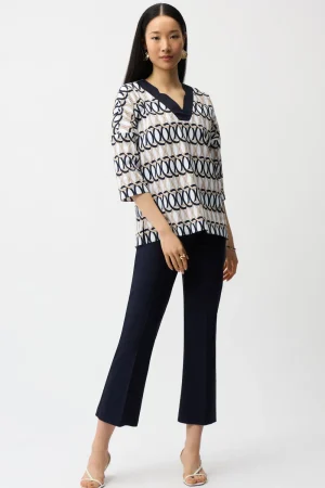 Joseph Ribkoff TEES & TOPS & SHIRTS|Stretch Poplin Geometric Print Tunic | Vanilla/Multi