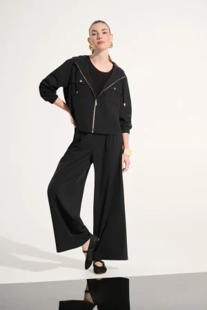 Joseph Ribkoff COATS & JACKETS|Stretch Woven Hooded Boxy Utility Jacket | Black