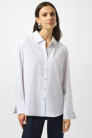 Joseph Ribkoff TEES & TOPS & SHIRTS|Stretch Zipper Back Boxy Shirt | Optic White