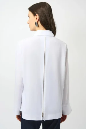 Joseph Ribkoff TEES & TOPS & SHIRTS|Stretch Zipper Back Boxy Shirt | Optic White