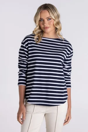 Two T's TEES & TOPS & SHIRTS|Stripe Boat Neck Top | Navy/White