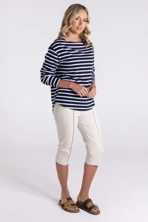 Two T's TEES & TOPS & SHIRTS|Stripe Boat Neck Top | Navy/White