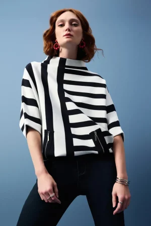 Joseph Ribkoff JUMPERS & KNITWEAR|Stripe Knit Sweater | Navy White