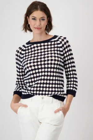 Monari JUMPERS & KNITWEAR|Striped Ajour Sweater | Deep Ocean Stripes
