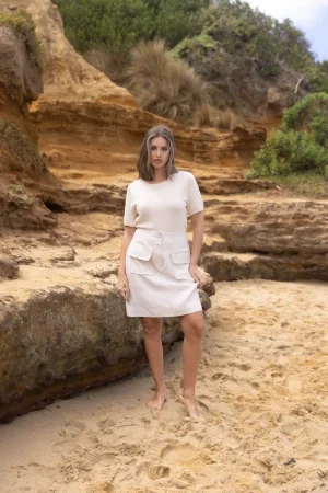 Two T's SKIRTS|Tweed Linen Short Skirt | Natural