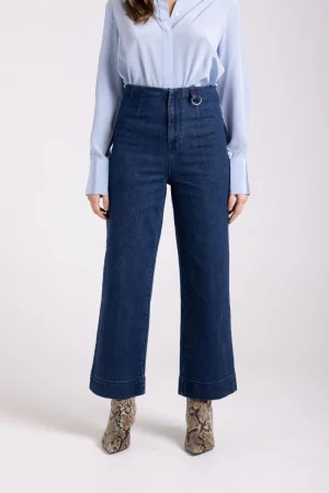 Two T's PANTS|Two T's 7/8 Wide Leg Jeans | Dark Denim