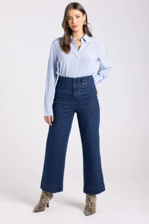 Two T's PANTS|Two T's 7/8 Wide Leg Jeans | Dark Denim
