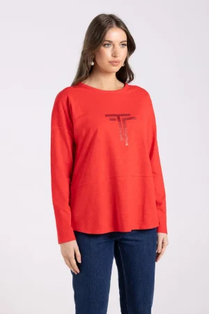 Two T's TEES & TOPS & SHIRTS|Two T's Crew Logo L/S Tee | Scarlet