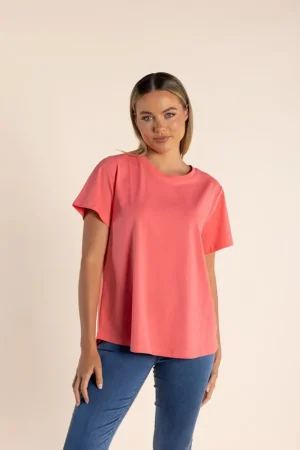 Two T's TEES & TOPS & SHIRTS|Two T's Crew Neck T-Shirt | Coral