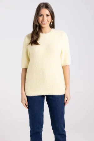 Two T's TEES & TOPS & SHIRTS|Two T's Fluffy Short Sleeve Crew | Sunshine