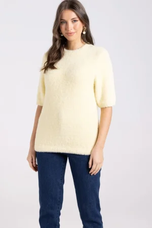 Two T's TEES & TOPS & SHIRTS|Two T's Fluffy Short Sleeve Crew | Sunshine