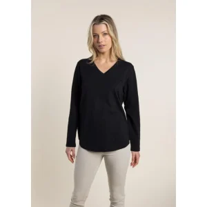 Two T's TEES & TOPS & SHIRTS|Two T's Long Sleeve Vee Neck Tee | Black