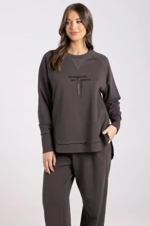 Two T's JUMPERS & KNITWEAR|Two T's Scoop Hem Sweat | Espresso