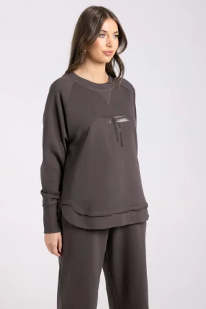 Two T's JUMPERS & KNITWEAR|Two T's Scoop Hem Sweat | Espresso