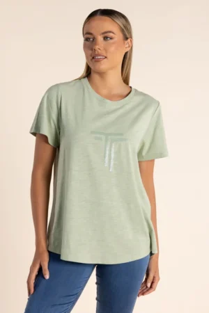 Two T's TEES & TOPS & SHIRTS|Two T's Sequin Logo Crew T-Shirt | Soft Green