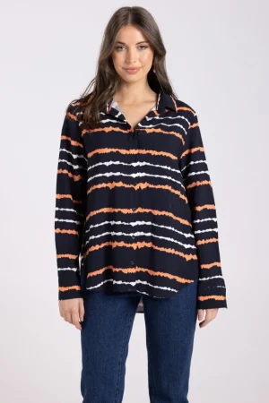 Two T's TEES & TOPS & SHIRTS|Two T's Tie Dye Shirt | French Navy/Tangerine