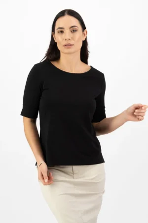 Vassalli TEES & TOPS & SHIRTS|Cuffed Sleeve Top | Black