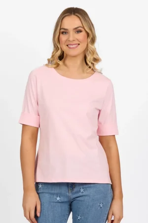 Vassalli TEES & TOPS & SHIRTS|Cuffed Sleeve Top | Pink