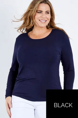 Whispers Aust TEES & TOPS & SHIRTS|Bamboo Long Sleeve Top | Black